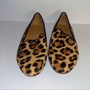 J. Crew Leopard Calf Hair Smoking Loafers